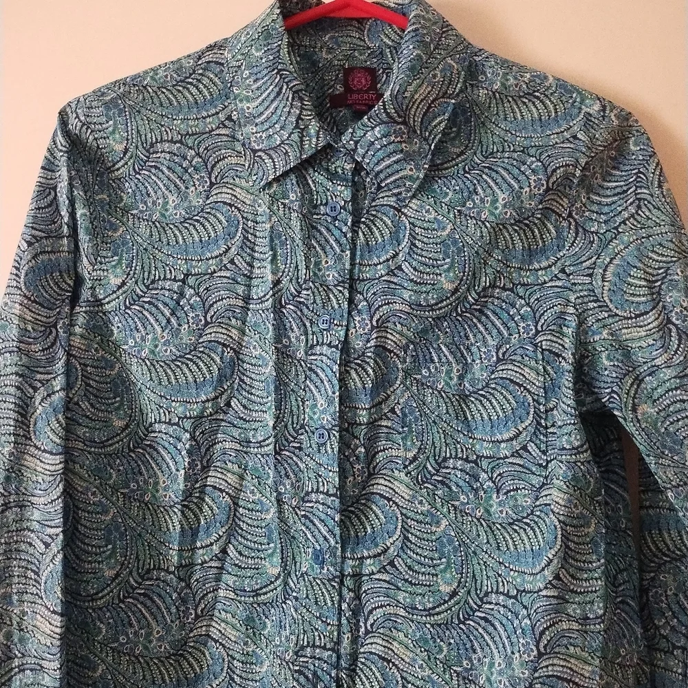 LIBERTY Blue Feather Paisley Cotton Shirt M - Picture 2 of 5
